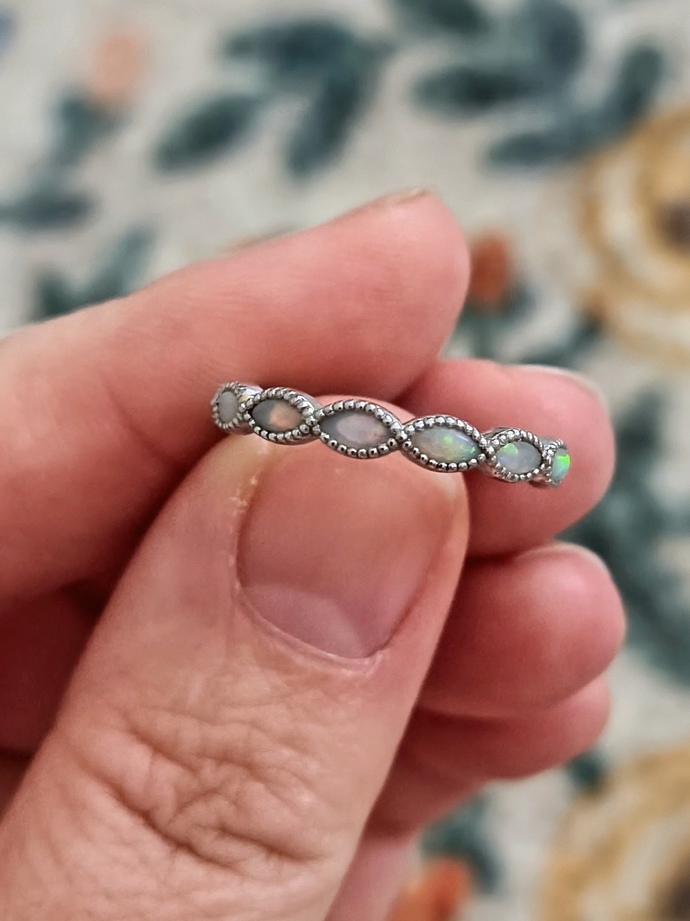 Marquise Opal Stackable Ring in 14K White Gold